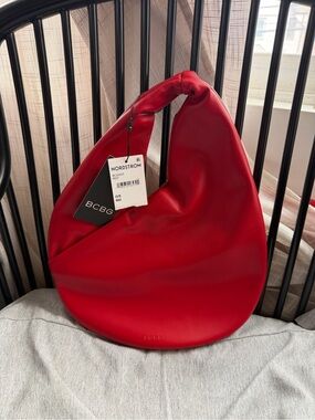 BCBG Red Sculptural Slouch Hobo Bag